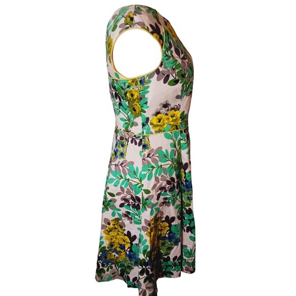 London Style Floral Multi Cap‎ Sleeve Back Cut-Out Cotton Fit & Flare Dress, 14 - Picture 7 of 11